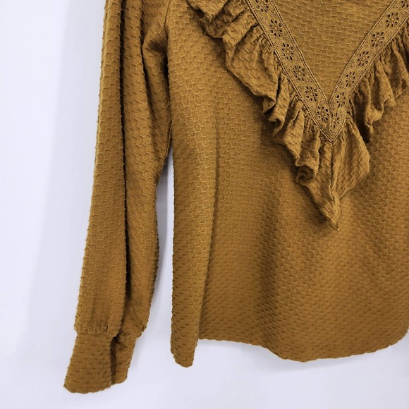 3/$25 J Crew Ruffle Trim Honeycomb Knit Top XXS Textured Eyelet Trim Brown AH926 - Picture 7 of 10